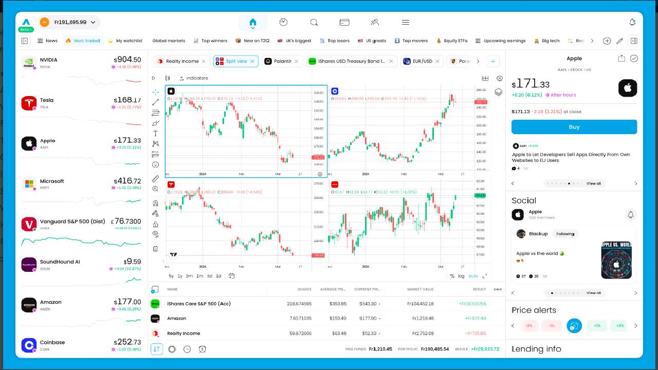 212 Trading account overview screenshot