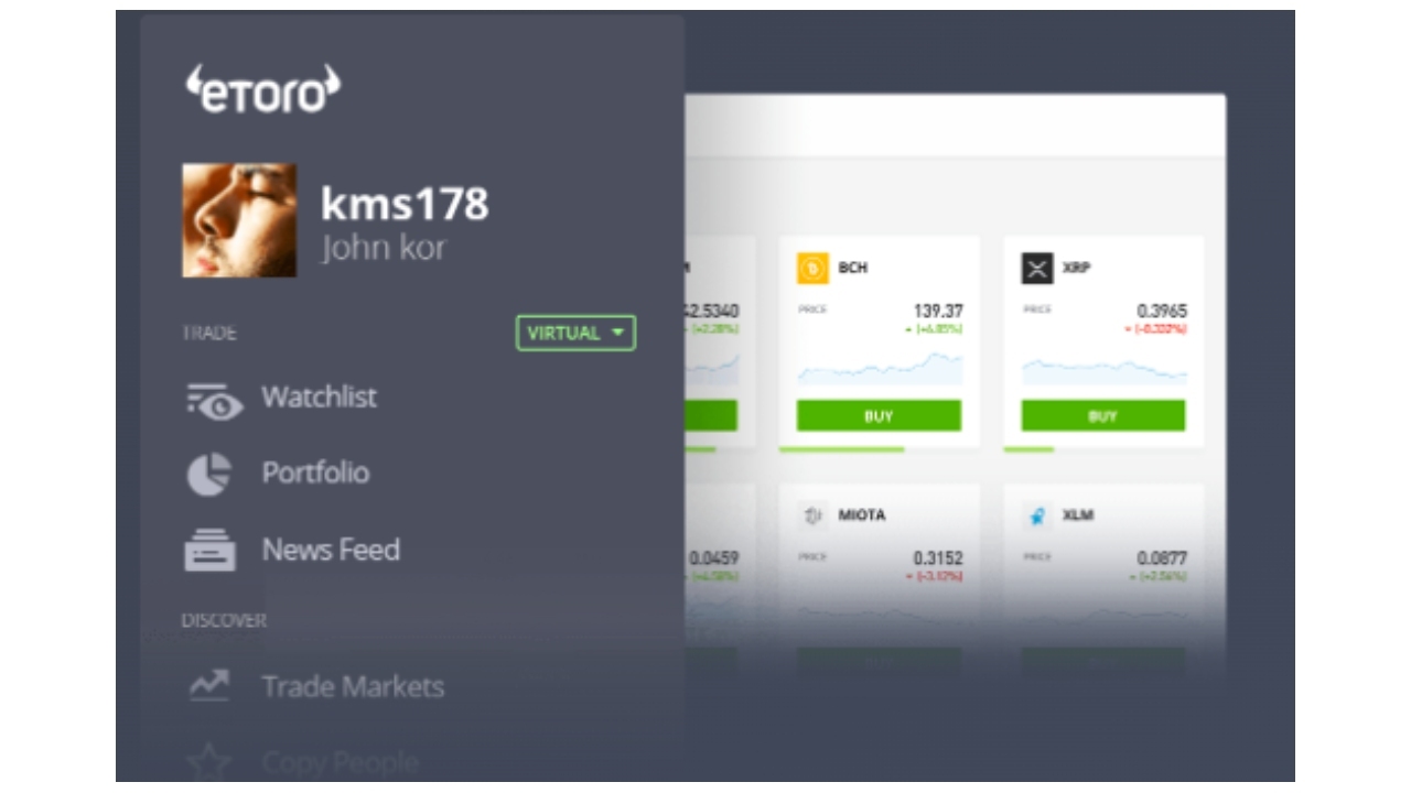 eToro platform dashboard