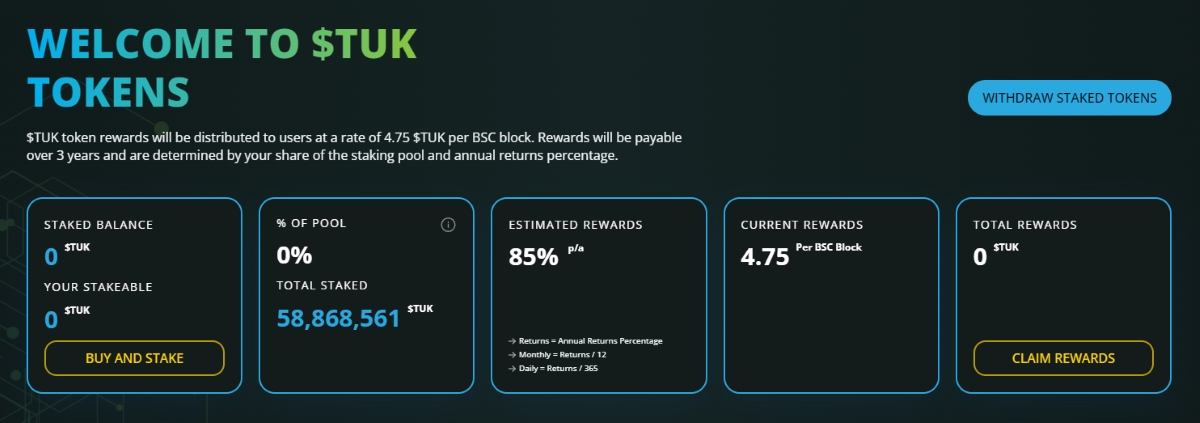 Stake-to-earn dashboard for eTukTuK