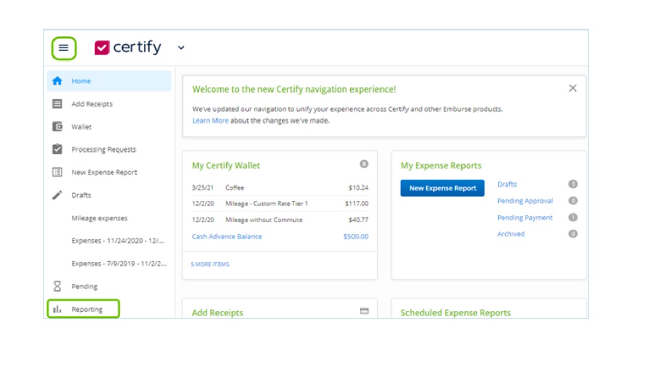 Emburse Certify employee interface