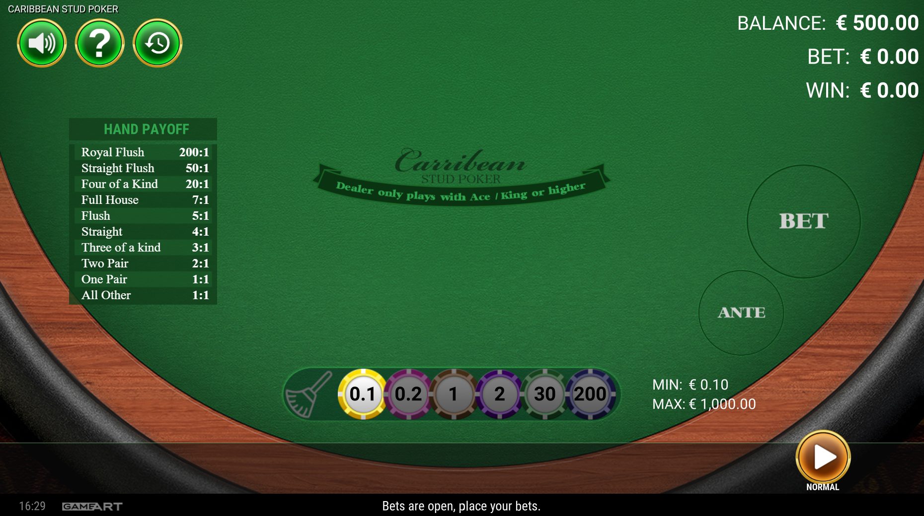 Gameart Caribbean Stud Poker at Wild.io