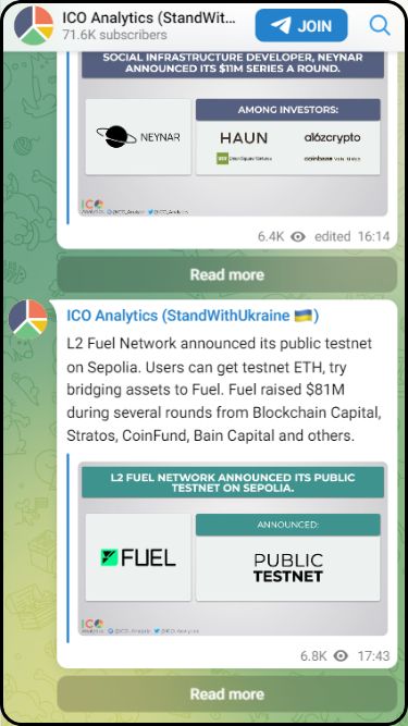 ICO Analytics Telegram channel
