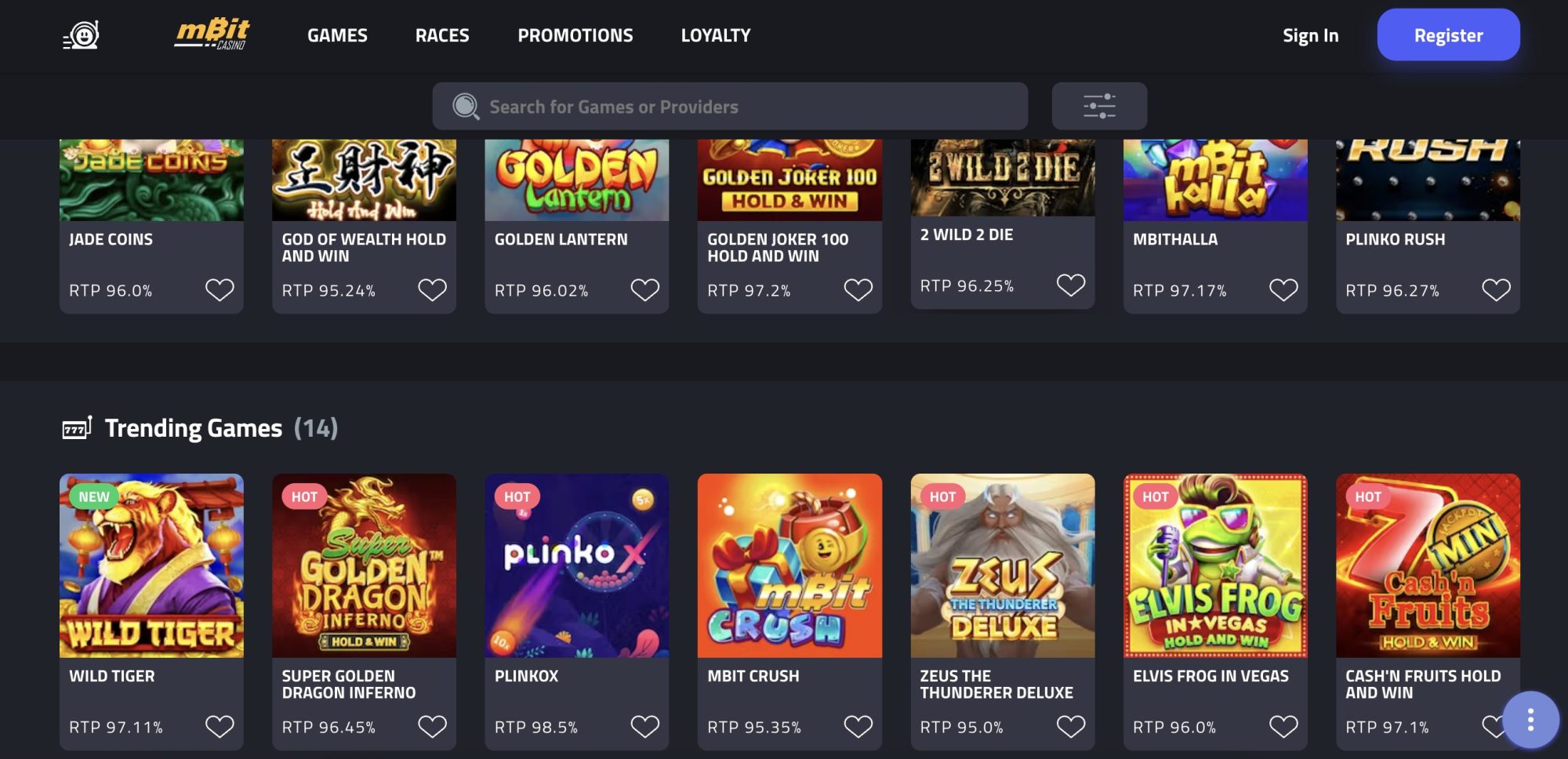 mBit casino game offerings