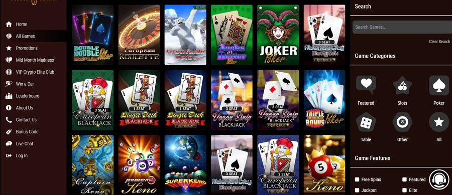 Lucky Creek’s unique filters allow newbies to narrow their game search based on attached promotions, jackpots, and popularity.