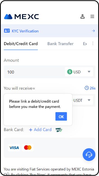 Link bank account to buy cryptocurrency on MEXC