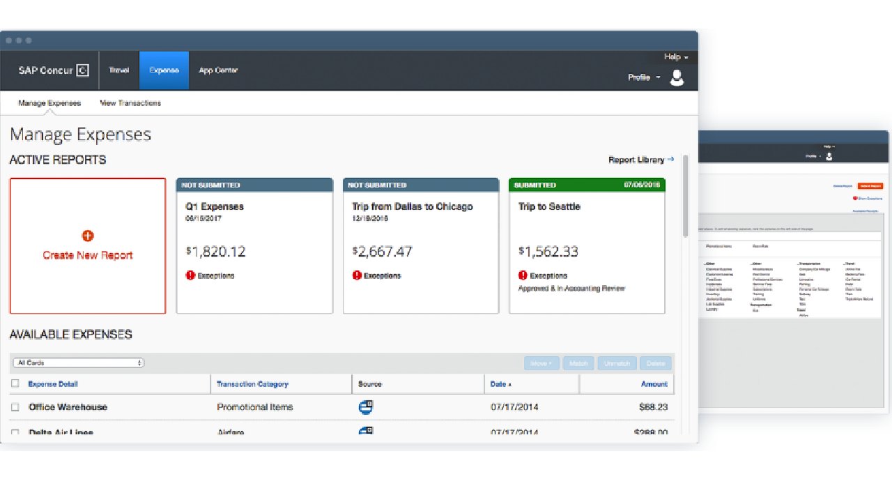 Sap Concourse expense management software screenshot