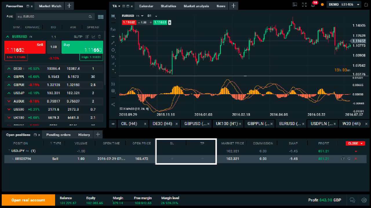 XTB tading platform screenshot