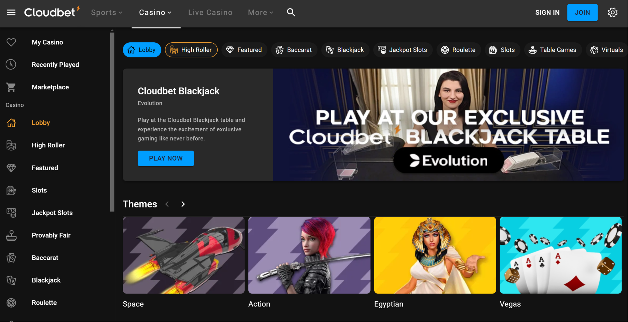 Cloudbet Solana Casino Lobby