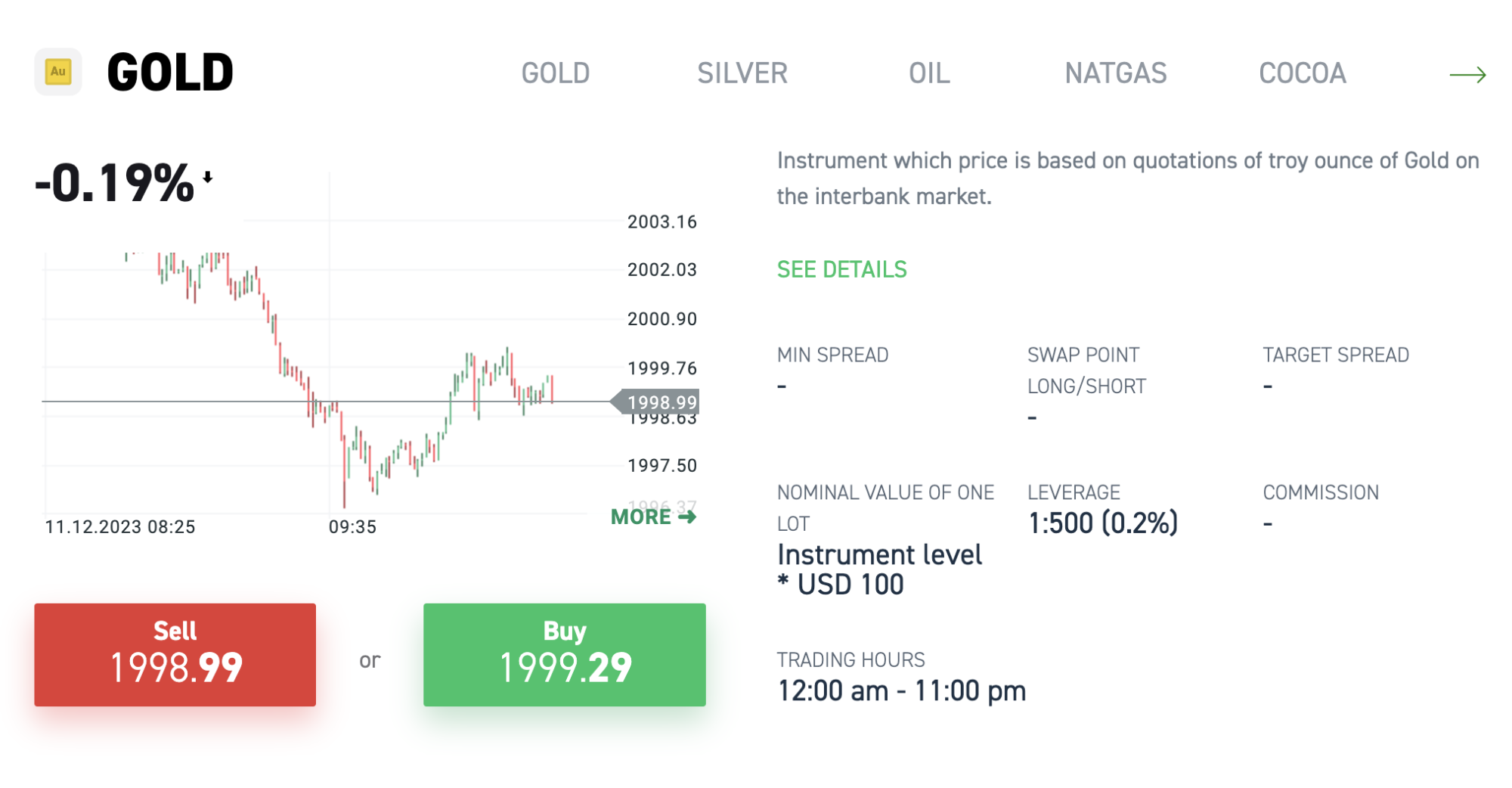 CFD gold at XTB