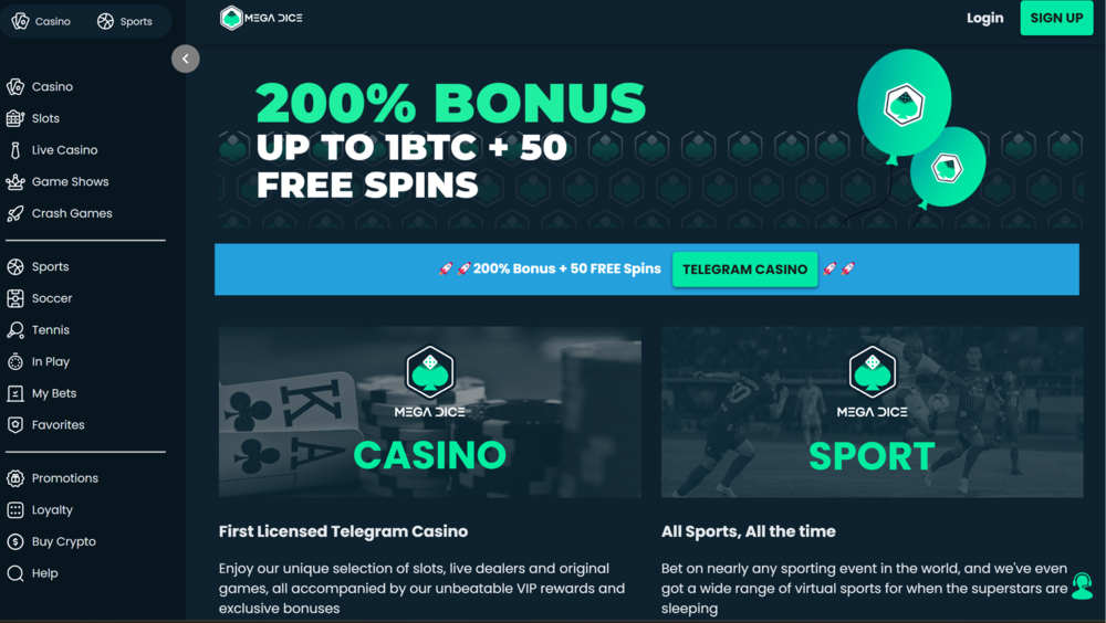 Mega Dice Casino 200% bonus